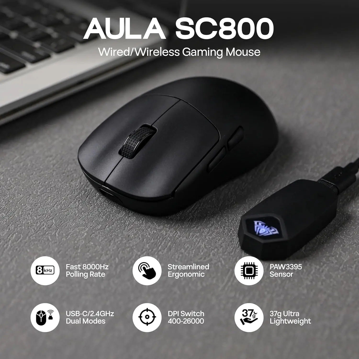 Gaming Hand Accessories - AULA SC800 souris de jeu USB-C