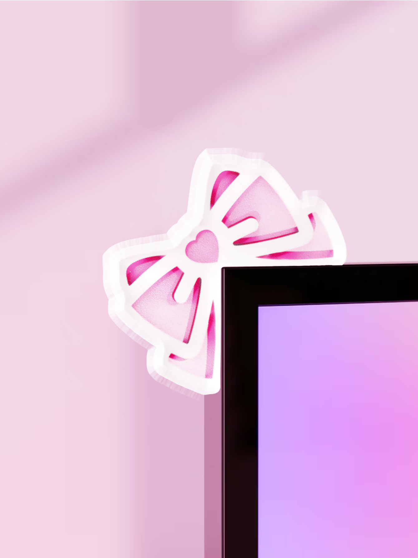 Gaming Accessories Pc Setup - Kawaii Bow Monitor Décor Rose Acrylique