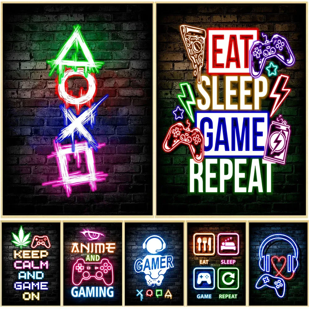 Gaming Accessories For Bedroom - Affiches murales Gaming Neon Eat Sleep